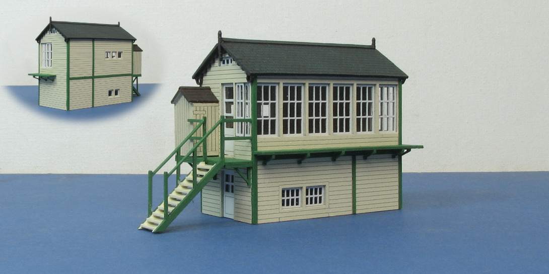 B TT0-02 TT:120 LNER signal box LNER signal box based on the High Dyke signal box. Main walls and roof laser cut from MDF, windows laser cut from 0.35mm paper. Staircase steps 3D printed in resin.